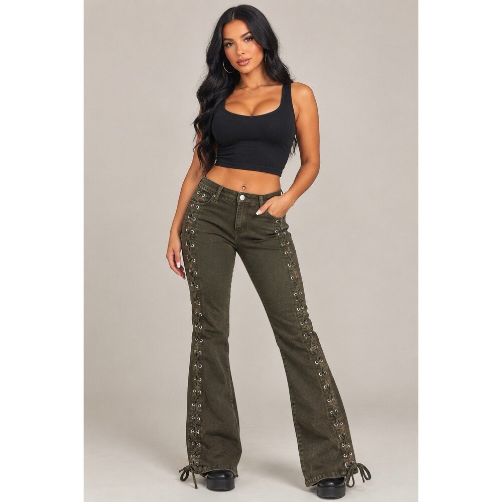Fashionova Take Notes Lace Up Stretch Bootcut Jeans Women's Size 3